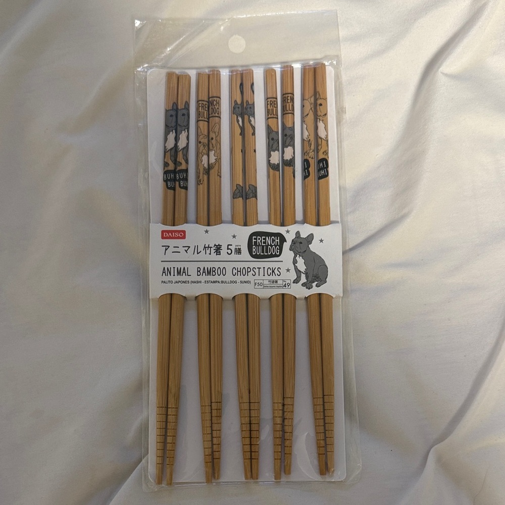 Daiso French Bulldog Bamboo Chopsticks